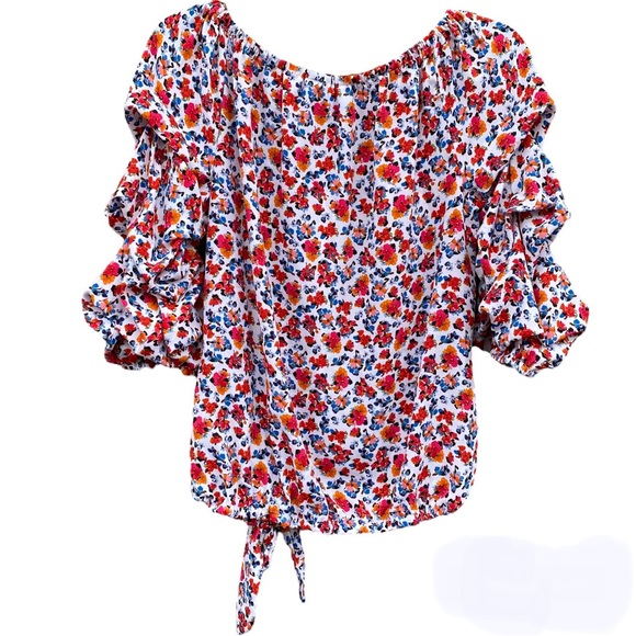 CeCe Floral Off Shoulder Ruffle Sleeve Top Size Small - Picture 2 of 8